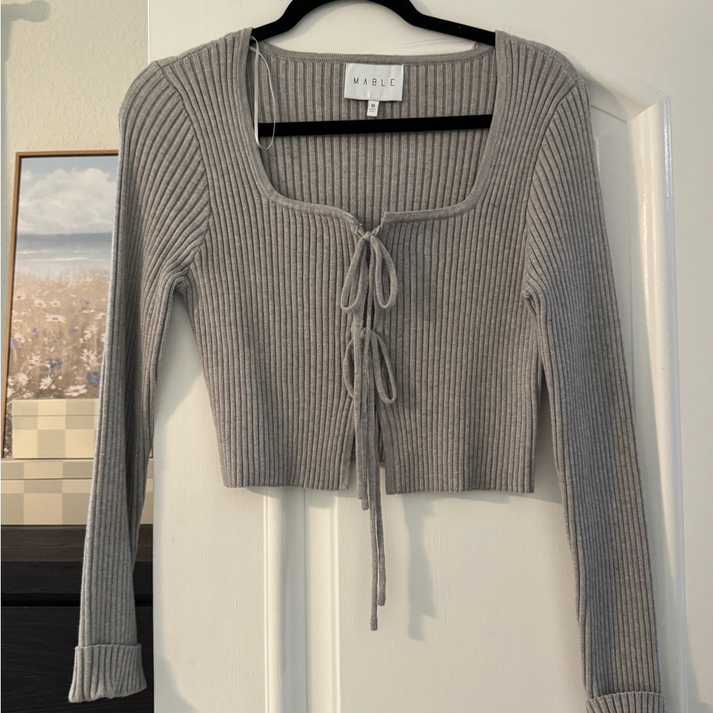 Mable Light Gray Ribbed Crop Top